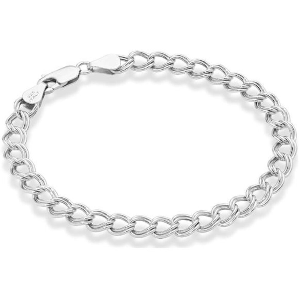 925 Sterling Silver Curb Chain Bracelet Italian Double Link Bracelet for Women M